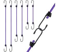 AiQInu Bungee Cord with Hooks, Pack of 6, Expander with Hooks in 3 Lengths: 30 cm, 50 cm, 80 cm, Tie Down Straps Rubber Tensioner for Car & Bicycle, Transport, Camping, Load Securing - Purple