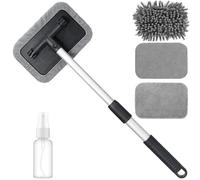 AiQInu Car Window Cleaning Brush, with 3 Reusable Microfibre Pads Car Cleaning Kit, Retractable Windscreen Cleaner for Interior Car Windows, 180° Swivel Handle
