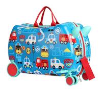 AiQInu Children's Suitcase, 2-in-1 Cabin Suitcase with Strap, Trunki Airplane Approved Sheriff Design, Blue, Capacity 17L