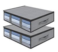 AiQInu Clothes Storage Boxes, 2 Set Foldable Under Bed Bags with Transparent Window, Bed Organizer Wardrobe for Clothes Blankets Quilts 60 x 45 x 15 cm