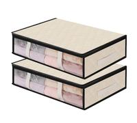 AiQInu Clothes Storage Boxes, 2 Set Foldable Under Bed Clothes Storage Bags with Zip Transparent Window, Bed Organizer Wardrobe for Clothes Blankets Quilts 60 x 45 x 15 cm