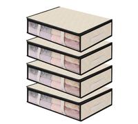 AiQInu Clothes Storage Boxes, 4 Set Foldable Under Bed Clothes Storage Bags with Zip Transparent Window, Bed Organizer Wardrobe for Clothes Blankets Quilts 60 x 45 x 15 cm