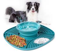 AiQInu Dog Lick Mat with Water Bowl, Lick Mat Dog with Suction Cup for Relief of Dog Anxiety, Feeding Mat for Butter, Joghur, for Dog Bathing, Training, Grooming & Claw Care