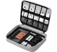 AiQInu Electronic Organizer Pouch, Tech Accessory Pouch with iPad mini Pocket, SD Card Slot & Elastic Lanyards for Charger, Cables, External Battery, Travel, Camping, Grey