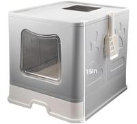 AiQInu Folding Cat Litter Box with Lid and Scoop - Large Enclosed Litter Box with High Sided Enclosure for Big Cats - Anti-Leakage,Non-Sticky,No Smell,Easy Cleaning