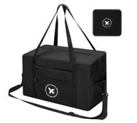 AiQInu Folding Hand Luggage, 40 x 25 x 20 cm, Travel Bag for Easyjet, Waterproof Travel Duffel Sports Bag (Black)