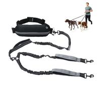AiQInu Hands Free Double Dog Leash with Waist Bag 82.7" Max Length Lumbar Support Dual Belt for Medium Large 2 Dogs Bungee Shock Absorption Traffic Handles Walking Cord for Jogging/Hiking/Training