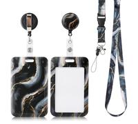 AiQInu ID Card Holder with Strap, Card Holder with Lanyard, with Retractable Badge Reel Carabiner Clip & Removable Lanyard Strap, for Women, Teachers, Nurses, Doctors, Students (Black)