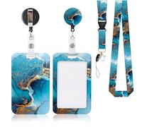 AiQInu ID Card Holder with Strap, Marble Pattern Card Holder with Lanyard, with Retractable Badge Reel Carabiner Clip & Removable Lanyard Strap, for Women, Teacher, Nurse, Doctor, Student