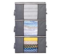 AiQInu Large 90 L Foldable Clothes Storage Bags Pack of 3 with Reinforced Handle, Storage Bags for Duvets, Clothes, Quilts, Pillows, 60 x 44 x 35 cm