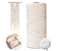 AiQInu Macrame Yarn 2 mm x 200 m, 100% Natural Cotton Yarn for Crafts, Wall Hanging, Knitting, DIY, Decoration, Beige