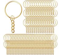 AiQInu Pack of 100 25 mm Key Rings with Chain, Key Rings with Split Rings, Key Ring Set for Keys Crafts DIY, Jewellery Making - Gold