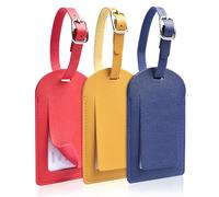 AiQInu Pack of 3 Suitcase Tags, PU Leather Luggage Tags with Adjustable Buckle, Address Tag for Business Trips, Air Travel