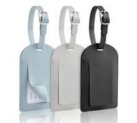 AiQInu Pack of 3 Suitcase Tags, PU Leather Luggage Tags with Name Plate, Adjustable Buckle, Address Tag for Business Trips, Air Travel