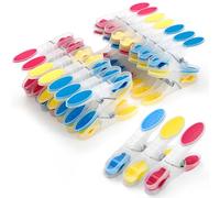 AiQInu Pack of 30 Clothes Pegs with Non-Slip Silicone, Plastic Towel Clips, Clothes Pegs, Multicoloured Pegs, Leaves No Marks for Laundry, Trousers, T-Shirts, Underwear, Socks