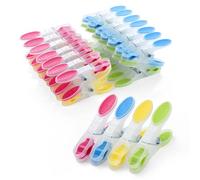 AiQInu Pack of 30 Plastic Clothes Pegs with Non-Slip Silicone, Multi-Color Non-marking Clips for Underwear Trousers T Shirts Socks