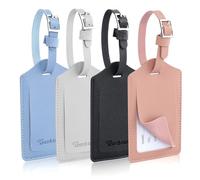 AiQInu Pack of 4 Suitcase Tags, PU Leather Luggage Tags for Suitcases with Name Plate, Suitcase Tag with Adjustable Buckle, Address Tag Suitcase for Business Trips, Air Travel