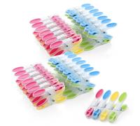 AiQInu Pack of 60 Clothes Pegs with Non-Slip Silicone, Plastic Towel Clips, Clothes Pegs, Multicoloured Pegs, Leaves No Marks for Laundry, Trousers, T-Shirts, Underwear, Socks