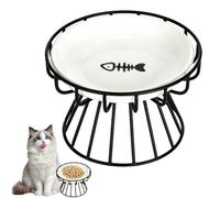 AiQInu Raised Cat Bowls, Raised Cat Bowl, Ceramic Cat Food Bowl with Stand 10 cm, to Protect Neck & Stomach, 15 cm Wide Opening Anti - Fatigue Mustache