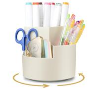 AiQInu Rotating Pen Holder, 360° Rotating Pen Holder, Desk Organiser with 3 Compartments, Large Capacity, for Office Storage & Organisation, Make-Up, Crafts