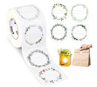 AiQInu Round Adhesive Labels, 500 x 5 cm Self-Adhesive Labels Roll with 4 Different Patterns, Writable Decorative Stickers for Jam, Envelope, Handmade, Gift Bag