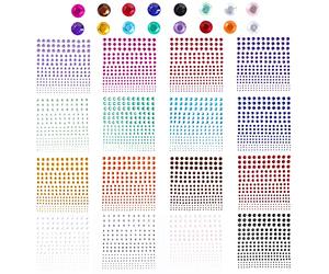 AiQInu Self-Adhesive Glitter Stones, 16 Colours, 3600 Pieces, Rhinestones, 2/3/4/5/6 mm, Various Sizes, Glitter Stones for DIY Crafts, Greeting Cards, Face, Nails Decoration