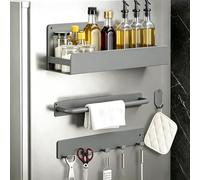 AiQInu Set of 4 Magnetic Kitchen Organizer, DIY Modular Combination of Magnetic Shelves with Spice Rack, Towel Rack, Hooks & Round Hooks, Strong Magnetic Holder Without