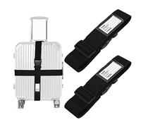 AiQInu Suitcase Strap, Straps, Pack of 2, Adjustable Luggage with Name Tags and Address, for, Backpack, Travel Accessories, JXD-Luggage Belt-2, 2 Black