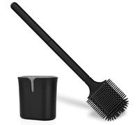 AiQInu Toilet Brush, Silicone Deep Cleaning Toilet Brush with Long Plastic Handle, Wall Mounted Toilet Brush with Ventilation Slot Base for Bathroom