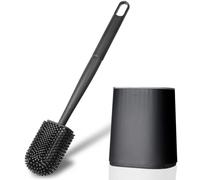 AiQInu Toilet Brush, Toilet Brush, Silicone, Deep Cleaning with Long Plastic Handle, Wall Brush with Base for Ventilation Slots for Bathroom