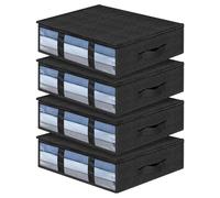 AiQInu Underbed Storage Boxes, 4 Pieces Under Bed Organizer with Observation Window and Handle, Space-Saving Foldable Wardrobe Organizer for Clothes Blankets Duvets