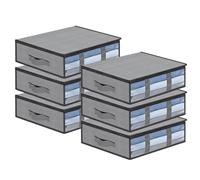 AiQInu Underbed Storage Boxes, 6 Pieces Under Bed Organizer with Observation Window and Handle, Space-Saving Foldable Wardrobe Organizer for Clothes Blankets Duvets