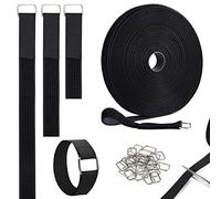AiQInu Velcro Strap, Reusable Cable Ties, 5 m Freely Cuttable Velcro Fastener with 30 Metal Buckle, Adjustable Black Velcro Cable Ties to Organise Your Cables, Cords, Tubes.