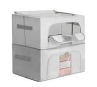 AiQInu Wardrobe Boxes 2 Pieces 24L Space Saving Storage Containers 600D Waterproof Fabric Storage Boxes with Transparent Window, Folding Storage Box with Metal Frame for Clothes, Bia
