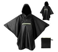 AiQInu Waterproof Rain Poncho with Ventilated Sleeves, Hooded Pocket, Reflective Strips, Lightweight and Reusable, for Camping, Hiking, Outdoor and Daily Use, Black, Taille unique Grande taille