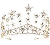 aiqiua Stars Crystal Crowns Tiaras, Gold Wedding Hair Accessories, Round Queen King Tiara Crown Pageant Headpieces, for Wedding, Exquisite shape and clothing perfect match