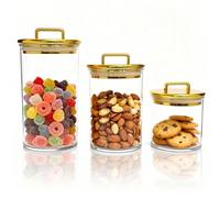 AIQIYIDBO 3-Pack Clear Acrylic Storage Jars with Gold Lids | Airtight Containers for Bathroom, Vanity & Kitchen | Decorative Candy Jar, Bath Bomb Holder, Cotton Ball & Q-Tip Organizer