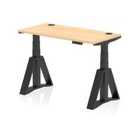 Air 1200 x 600mm Height Adjustable Office Desk Maple Top Cable Ports Black Leg with Piste Foot