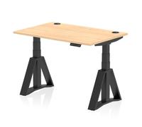 Air 1200 x 800mm Height Adjustable Office Desk Maple Top Cable Ports Black Leg with Piste Foot