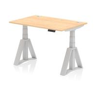 Air 1200 x 800mm Height Adjustable Office Desk Maple Top Cable Ports Silver Leg with Piste Foot