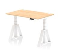 Air 1200 x 800mm Height Adjustable Office Desk Maple Top Cable Ports White Leg with Piste Foot