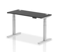 Air 1400 x 600mm Height Adjustable Office Desk Black Top Cable Ports Silver Leg