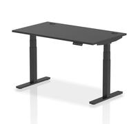 Air 1400 x 800mm Height Adjustable Office Desk Black Top Cable Ports Black Leg