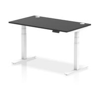 Air 1400 x 800mm Height Adjustable Office Desk Black Top Cable Ports White Leg