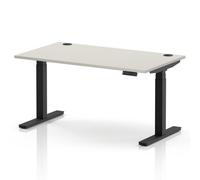 Air 1400 x 800mm Height Adjustable Office Desk Dove Grey Top Cable Ports Black Leg