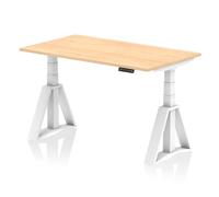 Air 1400 x 800mm Height Adjustable Office Desk Maple Top White Leg with Piste Foot