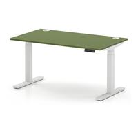 Air 1400 x 800mm Height Adjustable Office Desk Moss Green Top Cable Ports White Leg