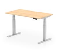 Air 1400 x 800mm Scalloped Edge Height Adjustable Office Desk Maple Top Silver Leg