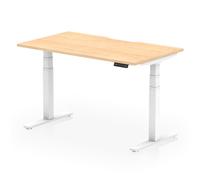 Air 1400 x 800mm Scalloped Edge Height Adjustable Office Desk Maple Top White Leg