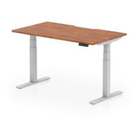 Air 1400 x 800mm Scalloped Edge Height Adjustable Office Desk Walnut Top Silver Leg